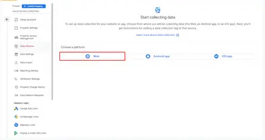 Creating a data stream in GA4 Creating a data stream in GA4