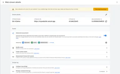 Web stream details after creating a data stream. Web stream details after creating a data stream.