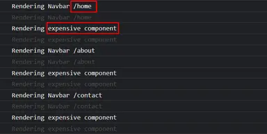 Navbar is re-rendered with every change in route. Navbar is re-rendered with every change in route.