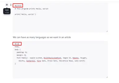 Code input for python and css languages Code input for python and css languages
