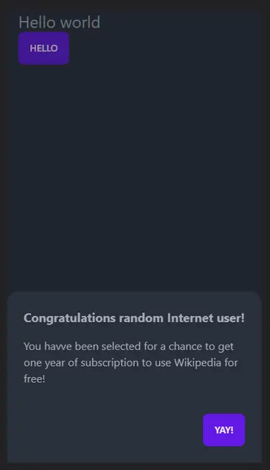 How the modal looks for mobile How the modal looks for mobile