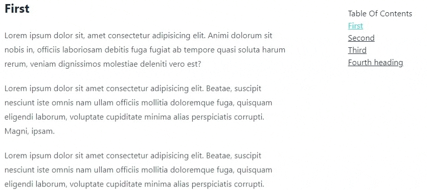 React Table of Contents - Demo after using IntersectionObserver React Table of Contents - Demo after using IntersectionObserver