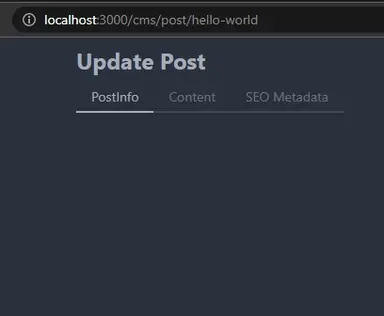 Formik Implementing the Tabs components - output After Step 1 Formik Implementing the Tabs components - output After Step 1