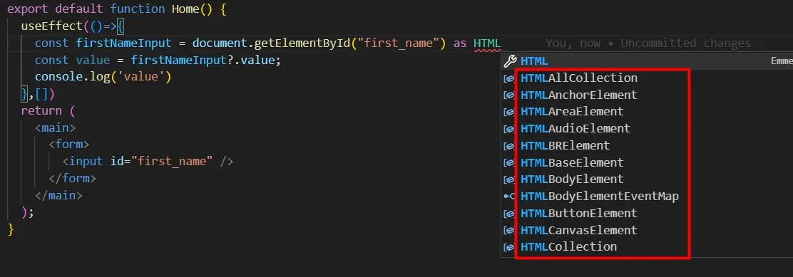 HTML Types autocomplete in VS Code