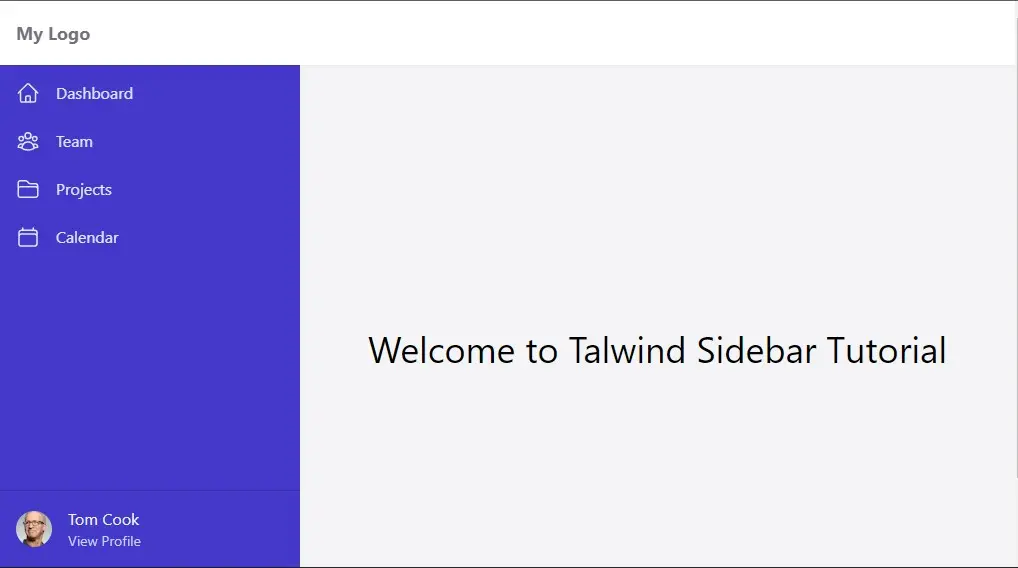 NextJS tailwind sidebar tutorial final output on the desktop