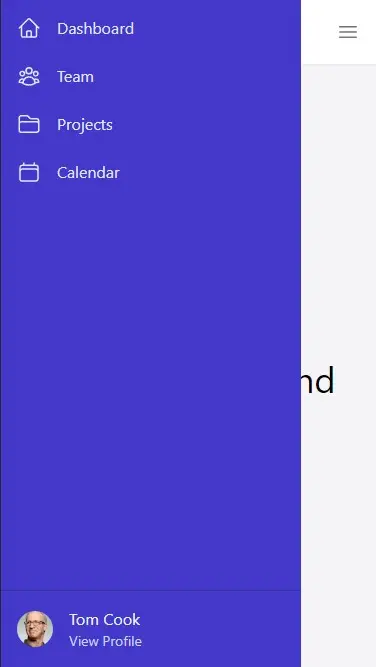 NextJS tailwind sidebar tutorial final output on mobile NextJS tailwind sidebar tutorial final output on mobile