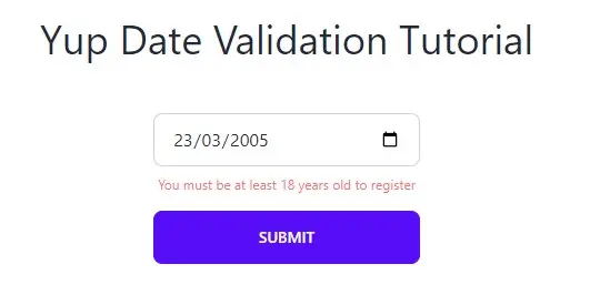 Yup Date Validation Max Date